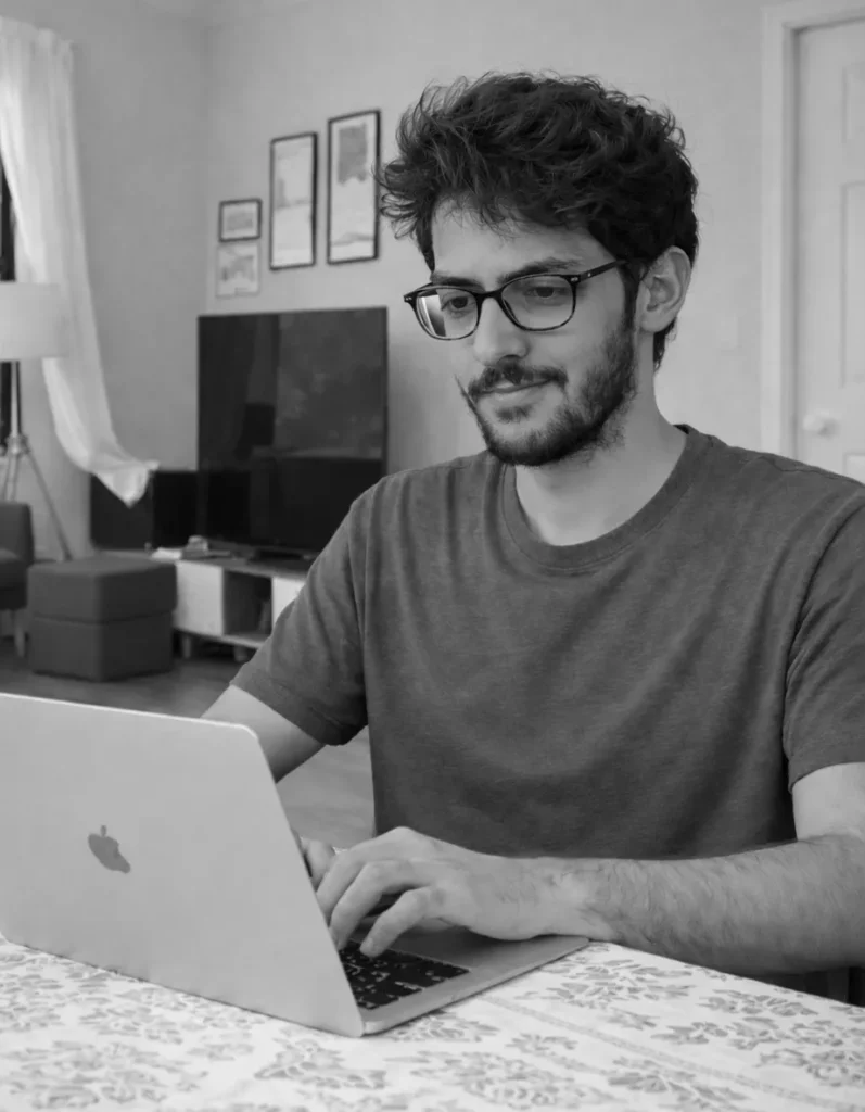 Awais sitting on a desk working on projects for WDEastleigh